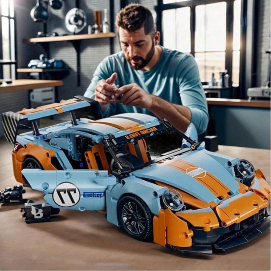 1pc Cool Orange Mixed Color Building Block Supercar, High-Difficulty ABS Plastic Assembly Car Model, Holiday Gift Display Ornament, Birthday/Christmas/Halloween/Thanksgiving/New Year Gift - Multicolor - View 1
