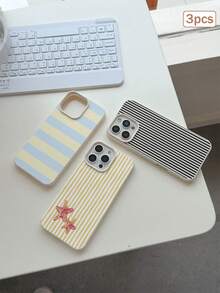 3件組條紋印花 TPU 防震全包覆精準保護殼，適用於 Apple 11/12/13/14/15/16/16Pro/16ProMax/17/17pro/17ProMax/18pro 18ProMax - 彩色 - 查看 2