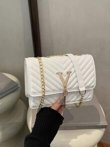 時尚純色格紋小方包 PU 鏈條斜挎包 女款流蘇裝飾迷你單肩包錢包 適合逛街購物 - 米色 - 查看 9
