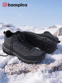baasploa Men's Grey Anti-Slip Warm Fleece Lining Snow Boots Mid-Calf Winter Outdoor Hiking Shoes - Medium Gray/Black - View 4
