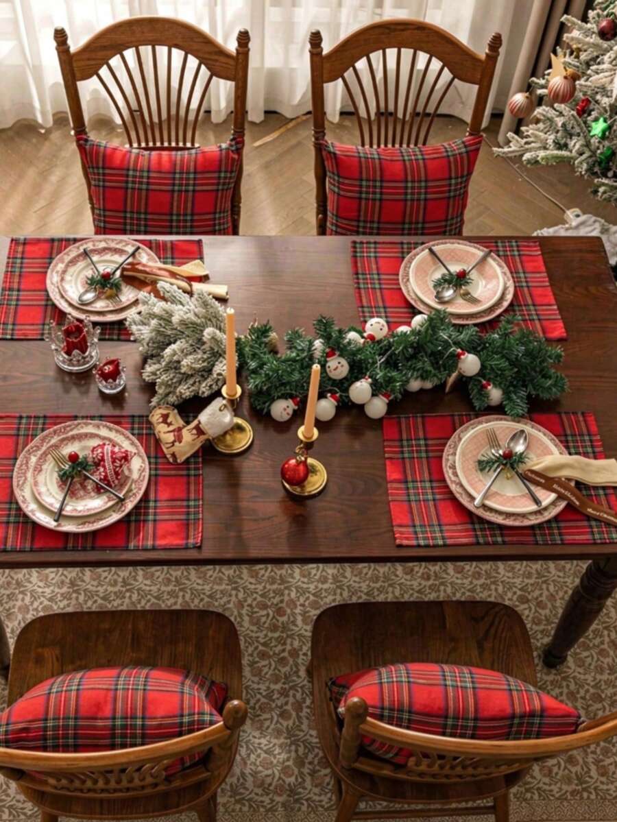 1/2/6pcs Plaid Vintage Square Napkins, Washable Decorative Napkins For ...
