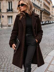 Women's Plush Button-Front Coat - Brown - View 1