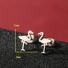1 Pair Cute Flamingo Stud Earrings, Stainless Steel Minimalist Bird Animal Jewelry Gift - GED769 - View 6