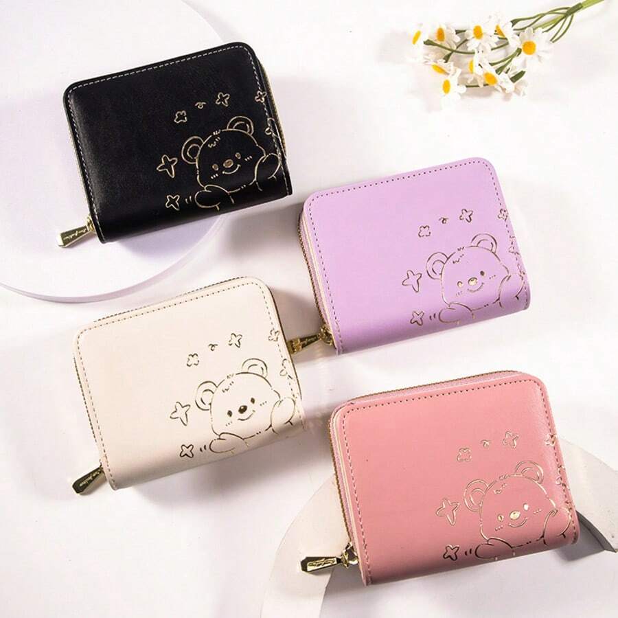 New In-Stock Cute Cartoon Card Holder, Korean Style Women's Portable Multi-Slot Student Zipper Printed Bear Bag - Multicolor - View 1