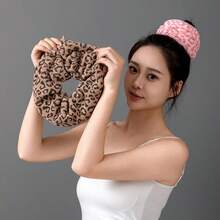 Leopard Print Large Scrunchie Hair Tie For Women, Slouchy High Elasticity Hair Rope, Premium Leather Hair Accessory - Multicolor - View 1