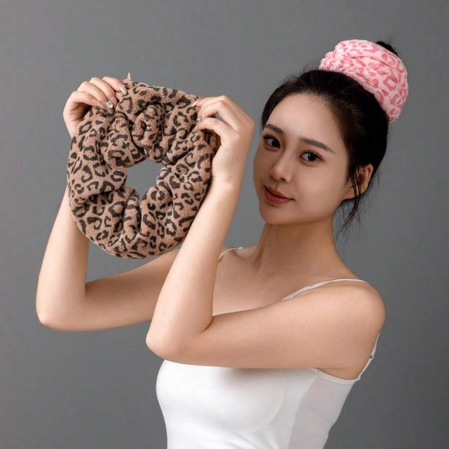 Leopard Print Large Scrunchie Hair Tie For Women, Slouchy High Elasticity Hair Rope, Premium Leather Hair Accessory - Multicolor - View 1