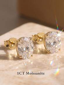 ORSA JEWELS 1對925純銀14K金橢圓切割莫桑石耳釘，可愛女款與男款珠寶，適合婚禮、派對、宴會禮物、生日與聖誕節 - MOE02 - 查看 16