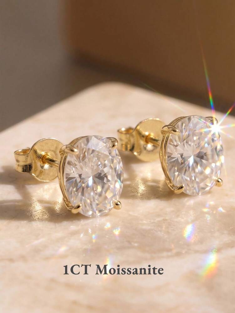 ORSA JEWELS 1對925純銀14K金橢圓切割莫桑石耳釘，可愛女款與男款珠寶，適合婚禮、派對、宴會禮物、生日與聖誕節 - MOE02 - 查看 15