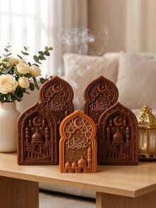 Ramadan Mosque Arch Relief Silicone Mold, 2 Styles DIY Aromatherapy Candle Plaster Ornament Mold, Crescent Moon Star Pattern, Palm Tree Design, Soft Silicone Material Easy To Demold, Suitable For Making Aromatherapy Candles, Plaster Decor, Handmade Soap, Home Decor And Holiday Gifts - Arch Relief Mold - View 4