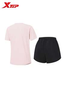 XTEP Short Sleeve Sports Set | 2 Pieces Short Sleeve Set, Autumn 2026 New Breathable Comfortable Sports Set For Women, Milkshake Pink - Milkshake Powder - View 4