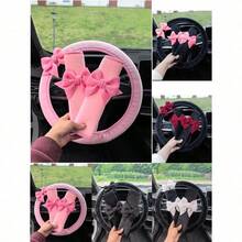 Car Interior Bowknot Steering Wheel Cover & Seat Belt Shoulder Pad Set - Wear-Resistant Protective Cover - All Season - Bow - View 1