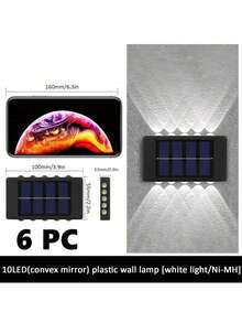 Outdoor Solar Powered Decorative Wall Light 10LED (White Light, Warm Light) Home Outdoor Lighting Fixture Solar Convex Mirror Up And Down Light Wall Lamp Suitable For Fence, Pillar, Parking Lot, Garage, Garden And Other Decoration - Black - View 18
