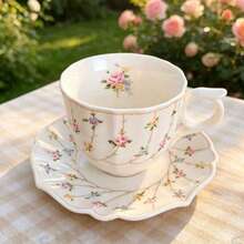 Vintage Floral Ceramic Cup Set, Tea Cup Coffee Cup With Tray - Colorful Little Rose - View 2
