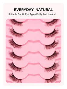 Kitten Eye 7 Pairs Natural Look Wispy Short False Eyelashes, Cat Eye Makeup Effect, Eyelash Extensions, Half Lashes Suitable For Daily Wear Gives A Graceful Beautiful Effect - Black - View 4