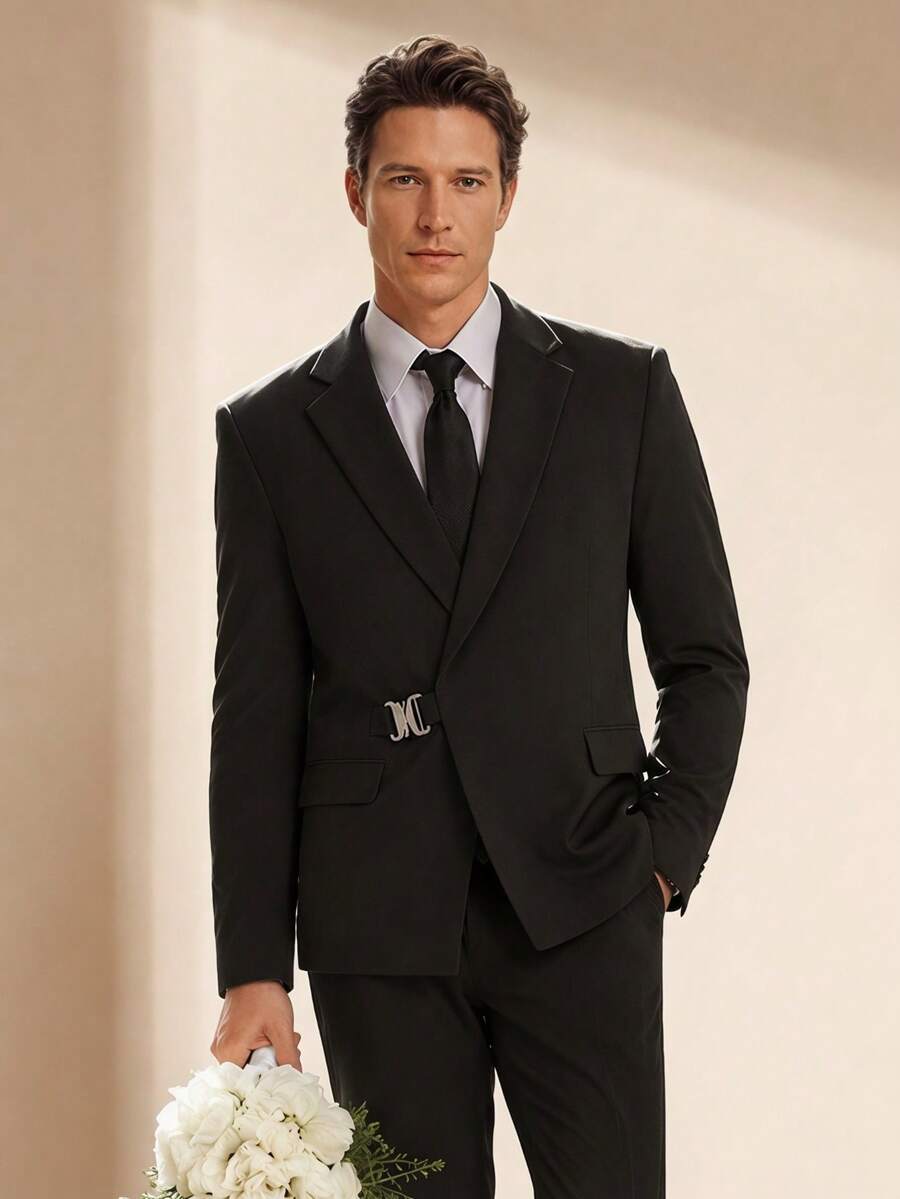Officeau Men's Stylish Regular Fit Black Luxury Blazers, Tuxedo For Wedding/Evening Wear/Prom - Black - View 1