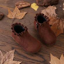 Vintage Brown Girls' Ankle Boots, Side Zipper Soft Sole Toddler Walking Boots, Versatile Autumn/Winter Children's Ankle Boots - Brown - View 5