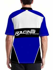 Men's Button-Up Polo Shirt, European And American Popular Style, Digital Print Pullover Collar Short Sleeve, Suitable For Outdoor Wear - Blue - View 2