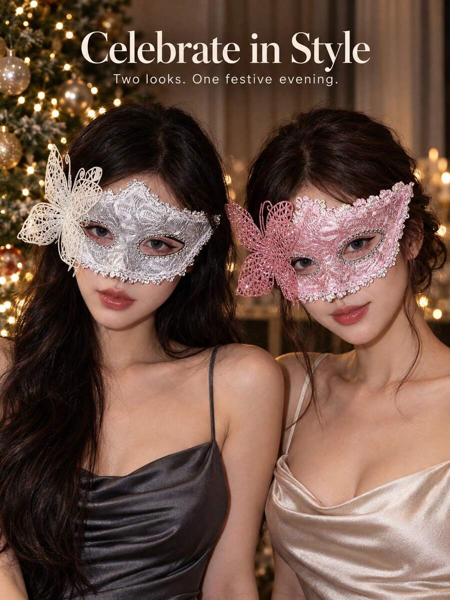 女性性感蕾絲面具，獨特蝴蝶設計，增添神秘感與魅力的配件。適用於化裝舞會、角色扮演派對、表演、Cosplay拍照道具、萬聖節和聖誕派對。適合聚會與送禮的多功能面具。