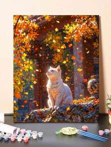 1pc Cat Pattern DIY Oil Painting By Numbers, Canvas Painting DIY Crafts, Adult Home Decoration, Holiday Gift. - Sets - View 2