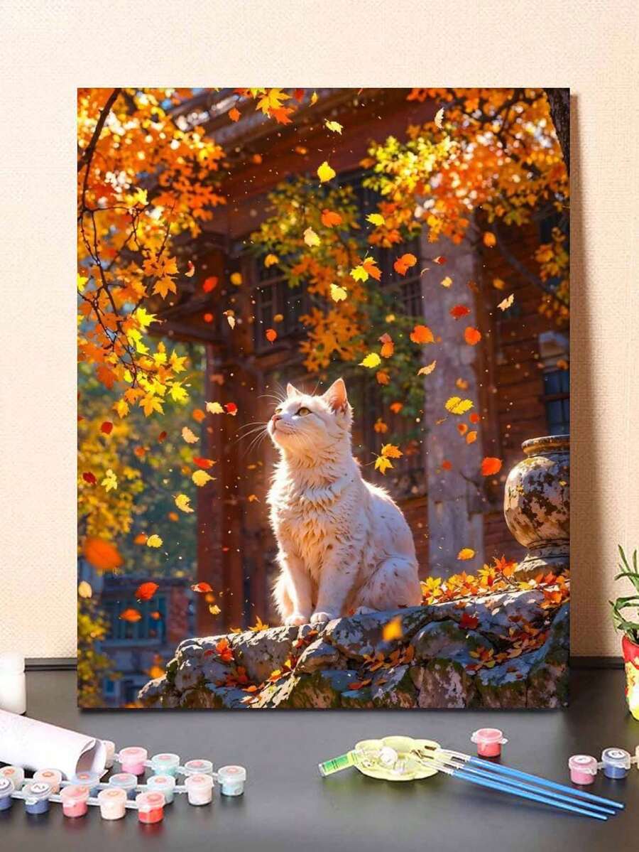1pc Cat Pattern DIY Oil Painting By Numbers, Canvas Painting DIY Crafts, Adult Home Decoration, Holiday Gift.