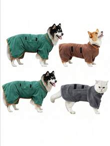 Pet Bathrobe Dog Absorbent Bathing Robe Ultra-Fine Fiber Quick-Dry Towel Clothing Full Body Wrap-Around Stand Collar Hook And Loop Wearable Drying Robe Blue-Green Suitable For 4-14kg Small Dogs Golden Retriever Teddy Corgi Cats After Bathing Drying Anti-Shedding Fast Absorption - Multicolor - View 5