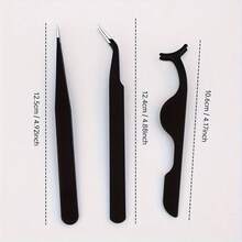 Black Stainless Steel False Eyelash Set, 3 Pieces, Includes Straight And Curved Precision Tweezers And False Eyelash Application Tool, Strong Grip, Versatile Use For Nail Art And Eyelash Extensions, Portable For Travel, Makeup Essential, Affordable, Holiday Gift, Christmas Gift - Black - View 7