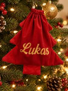 1pc Customized Name Engraved Christmas Tree Shaped Drawstring Bag, Personalized Christmas Tree Decoration Bag, Christmas Gift Bag, Customized Name Pouch, Unique Christmas Holiday Decoration Gift, Gift For Friends And Family - Multicolor - View 4