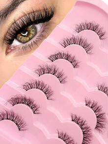Sibeuna 7 Pairs Half Lashes Messy Fluffy 3D Effect Eyelashes, Clear Band Natural Look Cat Eye Corner False Eyelashes Travel Essential Beginner Friendly - Black - View 2