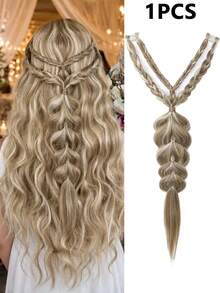 1pc V-Shaped Clip-In Bubble Braid Hair Extensions, Brown Highlighted Synthetic Pre-Braided Hair Piece, Bohemian Style Clip-In Braids, Suitable For Women's Festival And Daily Hairstyles (Multiple Colors Available) - Multicolor - View 6