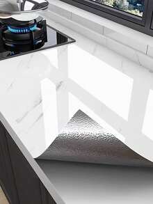 1 Roll Self-Adhesive Marble Kitchen Countertop Protective Film - Oil-Resistant, Heat-Resistant, Easy-To-Clean Aluminum Foil Backing, Stove Countertop Quartz Stone Look - A - View 10