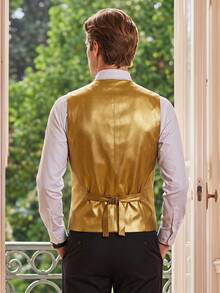 Officeau Men's Gold Tuxedo Waistcoat With 5 Buttons, For Weddings/Evening Wear/Prom - Gold - View 2
