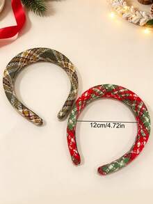 1pc Christmas New Year Red Simple Plaid Wide Headband For Little Girls ...