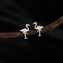 1 Pair Cute Flamingo Stud Earrings, Stainless Steel Minimalist Bird Animal Jewelry Gift - GED769 - View 7
