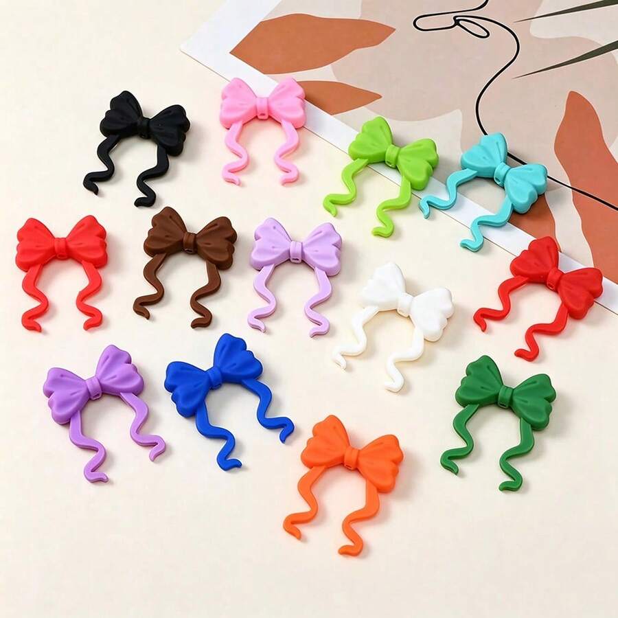 10pcs 37x27mm Macaron Color Curled Ribbon Bow Silicone Beads, Sweet Handmade Beaded DIY Beads For Pen, Keychain, Bag Pendant Decoration - bow tie - View 1