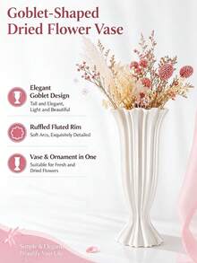 Fluted Wave Shape Flower Vase, Elegant Textured Decor Vase, Minimalist Floral Container, Suitable For Dried Pampas Grass, Fake Flowers, Table Display, Indoor, Wedding, Party Home Decoration - Multicolor - View 7