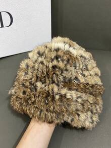 1pc Women's Autumn/Winter Thick Rabbit Fur Knit Hat, Soft Warm Plush Cossack Hat, Suitable For Travel, Photography And Extreme Cold Weather - Cossack Hat - View 5