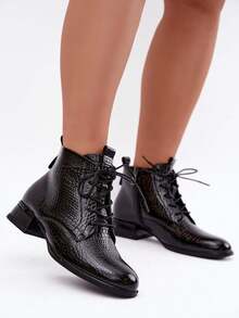 Women's Daily Wear Fashion Versatile Chunky Heel Ankle Boots - Black - View 4