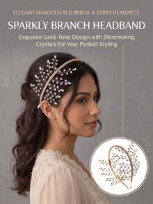 1pc French Mori Style Gold Tree Branch Alloy Headband, Sparkling Double ...