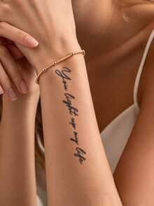 1pc Herbal Juice Semi-Permanent Magic Tattoo Sticker, Bird Feather & Floral English Letter Pattern, Long-Lasting 14 Days, No Fading, Non-Reflective, Temporary Tattoo Sticker For Arm, Waist, Abdomen, Leg And Body - Blue - View 2