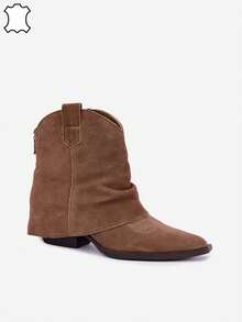 Women's Fashion Versatile Chunky Heel Ankle Boots For Daily Wear - Beige - View 1