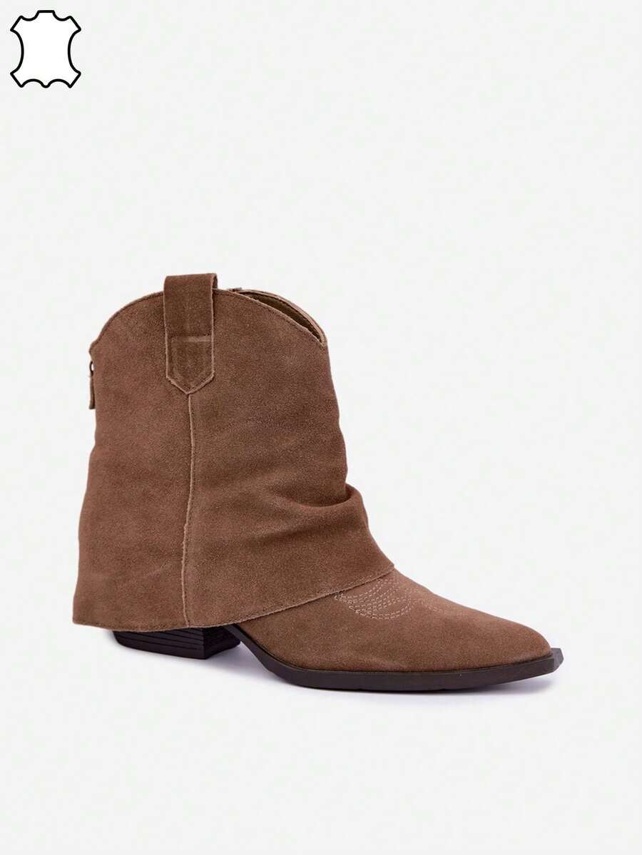Women's Fashion Versatile Chunky Heel Ankle Boots For Daily Wear - Beige - View 1