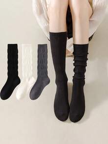 1/4 Pairs Autumn/Winter New Twisted Scrunch Mid-Calf Socks For Women, INS Japanese JK Style, Slimming, Minimalist, Versatile, - Multicolor - View 2