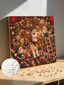 DIY Pearl Painting Kit With Frame, Christmas Elf & Red Nose Reindeer Gem Art, Handmade Xmas Home Wall Decor Gift - A - View 1