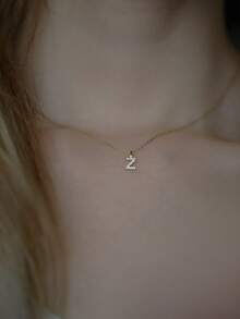 1pc S925 Sterling Silver 14K Gold Plated 26 Letters Necklace Pendant, Cute Mini Couple DIY Matching - Gold - View 4