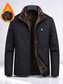 Men's Black Thick Warm Stand Collar Jacket, Winter Fashion Outdoor Wear - Black - View 4