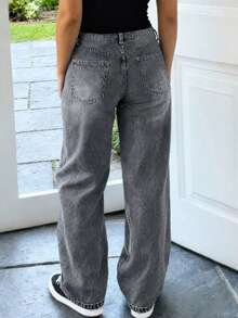 Teen Fashion Low Waist Straight Leg Casual Jeans, Versatile, Suitable For All Seasons - Grey - View 2