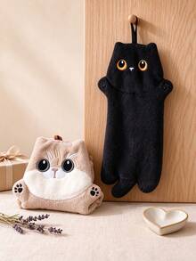 2pcs/1pc Cute Cat Plush Doll Super Absorbent Hand Towel Hanging Kitchen Bathroom Decorative Towel Washable Personalized Towel - Multicolor - View 10