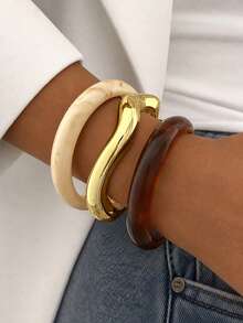 3pcs/1pc Vintage Elegant Casual Round Resin Bracelet Suitable For Daily Wear - Multicolor - View 7