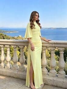 Women's Solid Color Backless Elegant Vacation Dress Party Summer Yellow - Yellow - View 1