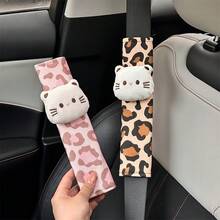 Leopard Print Cat Car Seat Belt Shoulder Pad, Linen Material Car Seat Belt Protector, Cute Cartoon Anti-Choke Neck Guard, Suitable For Women Car Interior Decoration Accessories - Leopard Cat - View 2